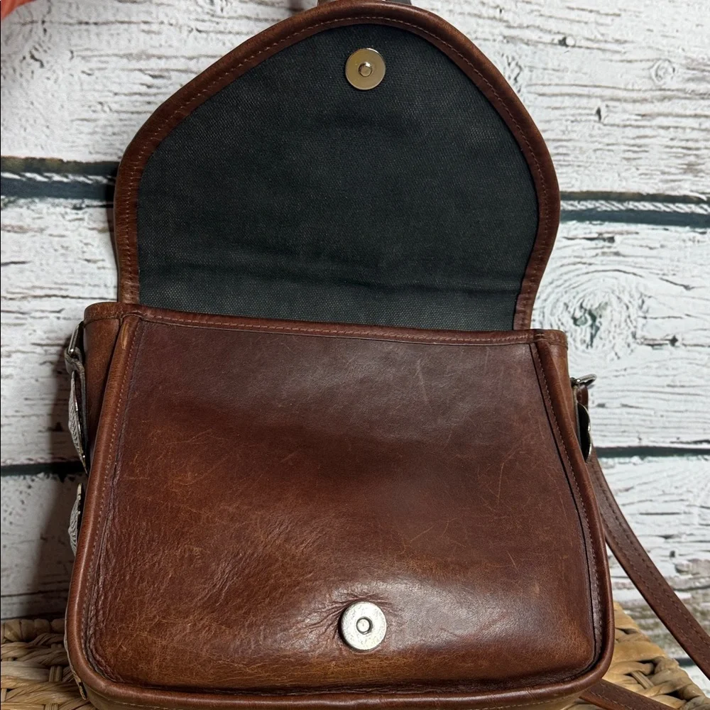 Handmade vintage western Aztec pattern Brown Leather Crossbody Bag with tapestry - Picture 11 of 14